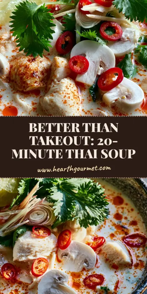 A luxurious bowl of Thai coconut chicken soup with orange-red chili oil droplets, poached chicken, and cilantro on a dark stone background.