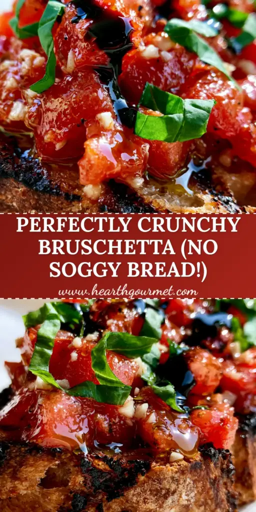 A stack of Italian Bruschetta on charred sourdough with glistening tomatoes and balsamic glaze drizzle. (Italian Bruschetta)