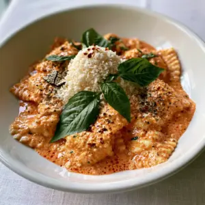 Smartphone photo of pink ravioli sauce with visible micro-bubbles and silky texture clinging to the pasta.