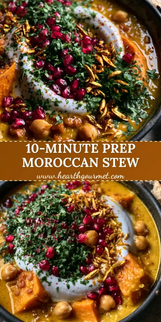 A close-up of vegan moroccan stew in a matte-black bowl with a coconut cream swirl and pomegranate seeds.