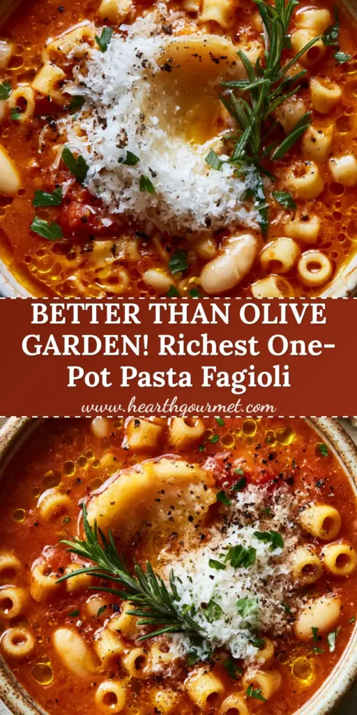 A rustic bowl of thick Pasta Fagioli recipe with ditalini, cannellini beans, and a rosemary sprig. (Pasta Fagioli recipe)