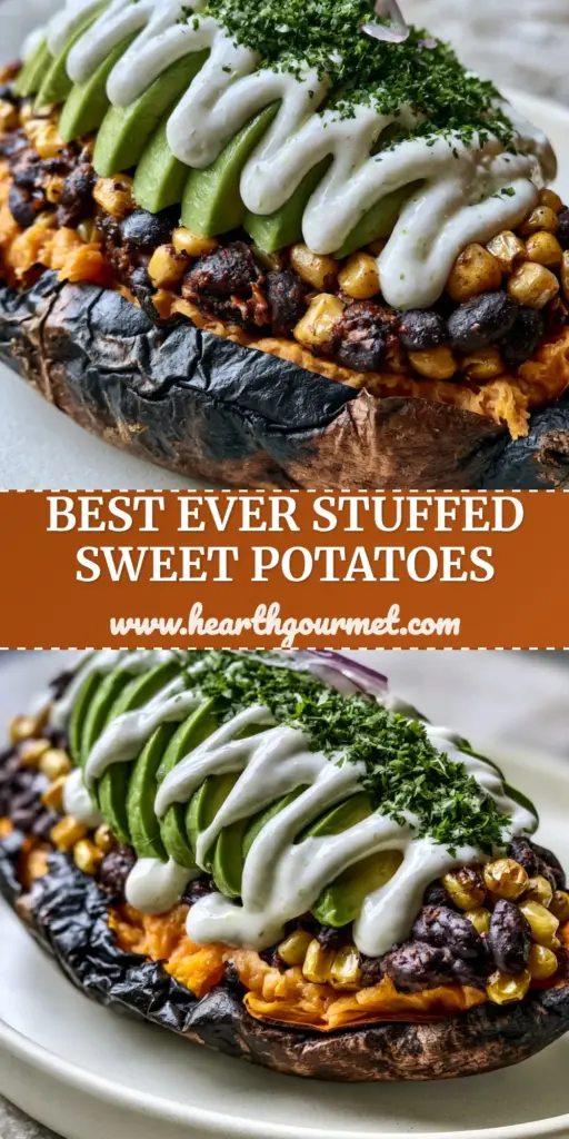 Black Bean Stuffed Sweet Potatoes with Zesty Lime Crema 4 A smartphone photo of perfectly roasted black bean stuffed sweet potatoes split open with steaming orange flesh, topped with avocado and lime crema.