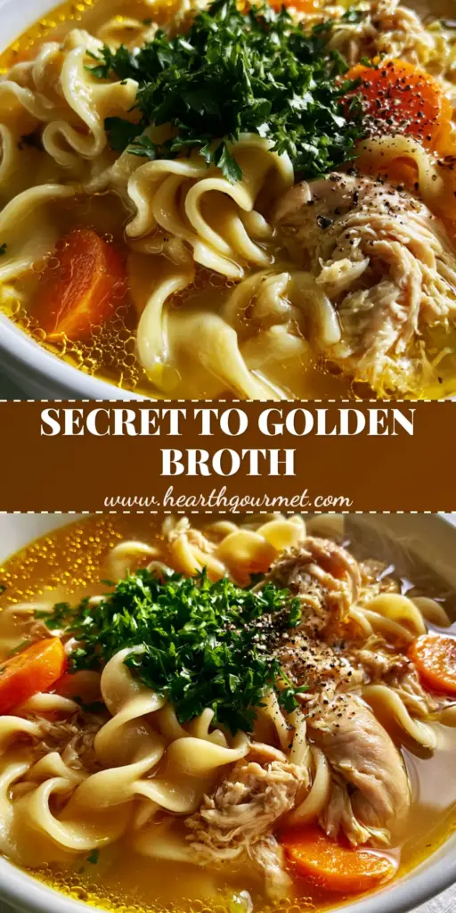 Chicken Noodle Soup Recipes: The Ultimate Golden Amber Comfort Bowl 4 A rustic white bowl of gourmet chicken noodle soup with vibrant golden broth and wavy noodles. (Chicken Noodle Soup Recipes)
