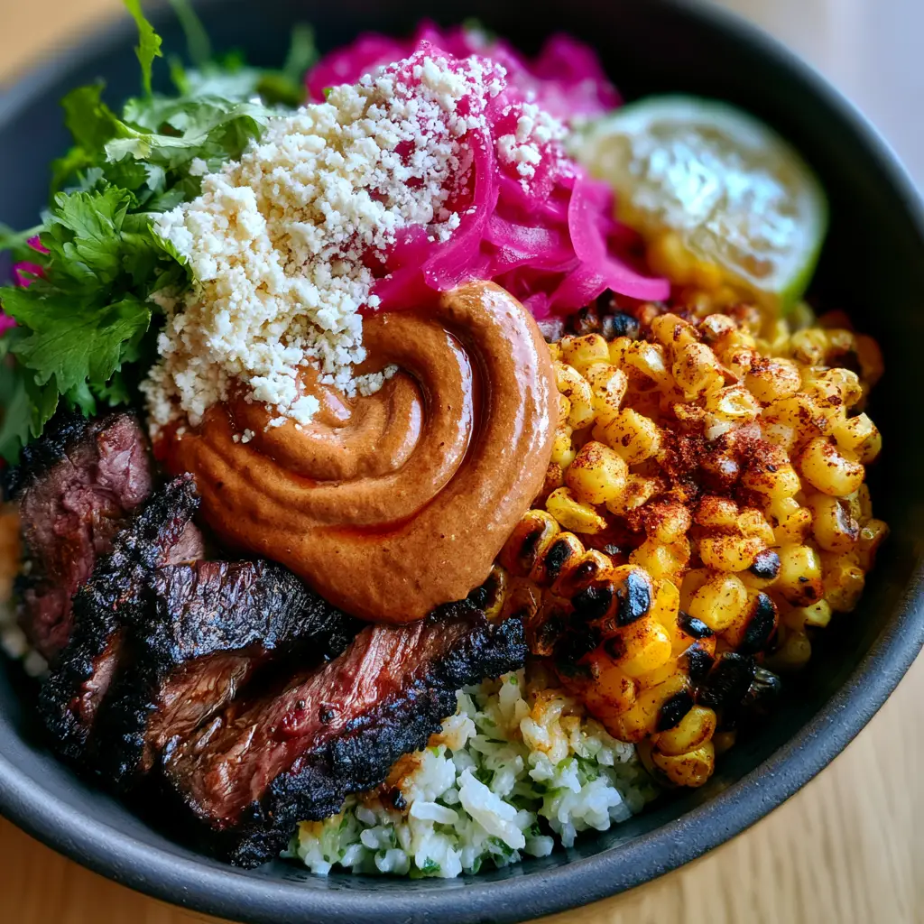 Authentic Mexican Recipes: The Ultimate Seared Skirt Steak & Blistered Street Corn Bowl 2 Macro view of seared skirt steak with charred edges and oily sheen. (Authentic Mexican Recipes)