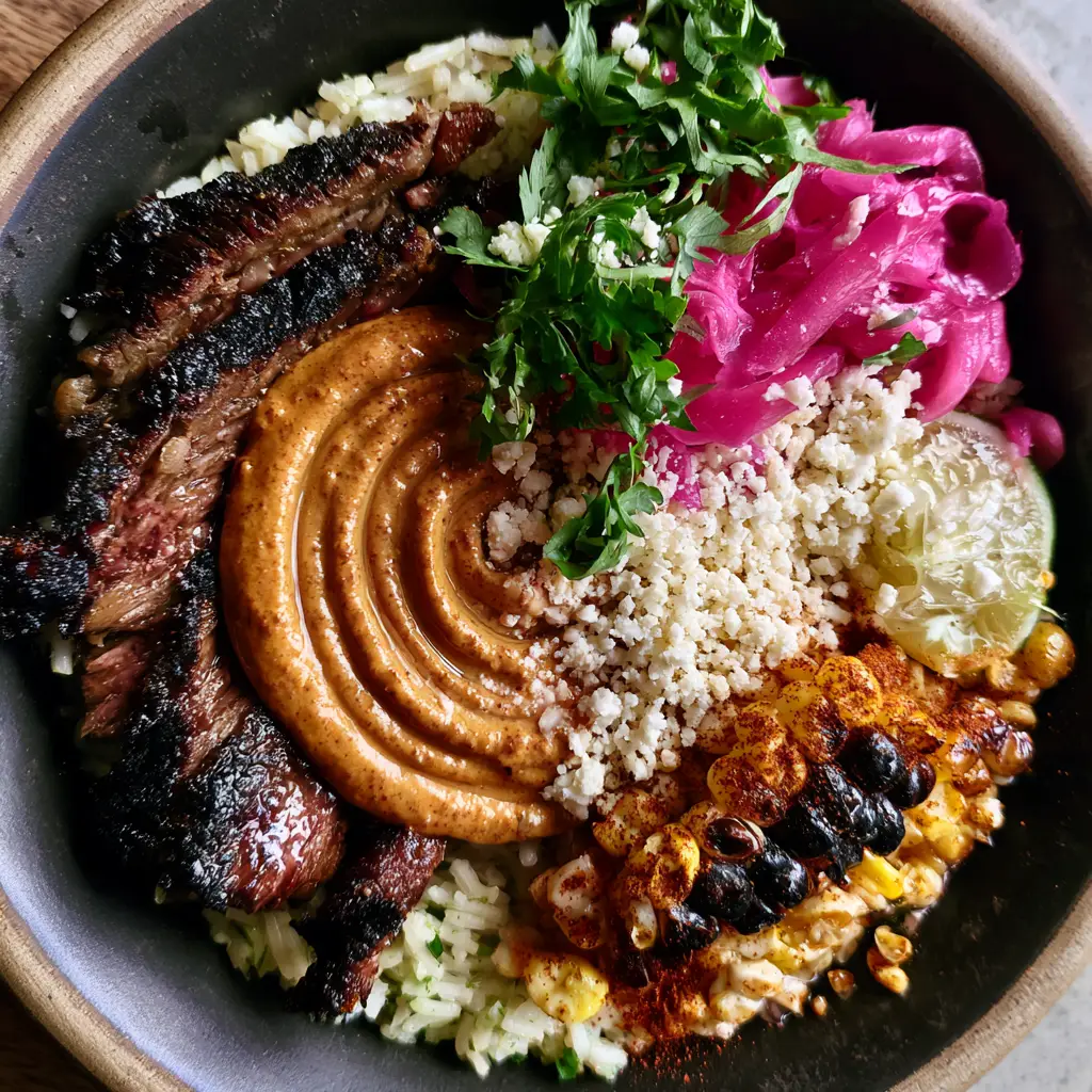 Authentic Mexican Recipes: The Ultimate Seared Skirt Steak & Blistered Street Corn Bowl 1 Roasted street corn kernels with dark blistered char marks in a rustic bowl.