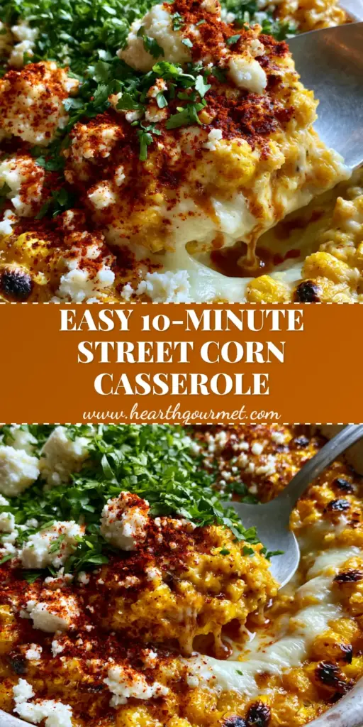 Mexican Street Corn Casserole: The Ultimate Creamy Elote Bake 4 A close-up vertical shot of Mexican Street Corn Casserole with charred kernels and melted cheese being scooped with a silver spoon.