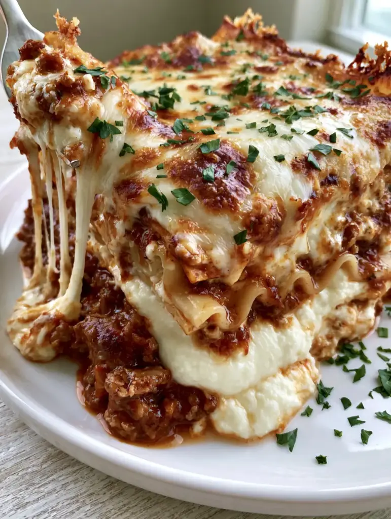 Million Dollar Lasagna Recipe: The Ultimate Creamy, Cheesy Comfort Food 1 Golden brown toasted parmesan and mozzarella on top of a thick Million Dollar Lasagna slice.