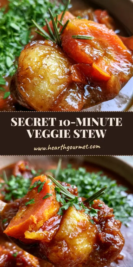 A rustic cream bowl filled with a thick amber vegetable stew recipe featuring Yukon potatoes and fresh rosemary needles.