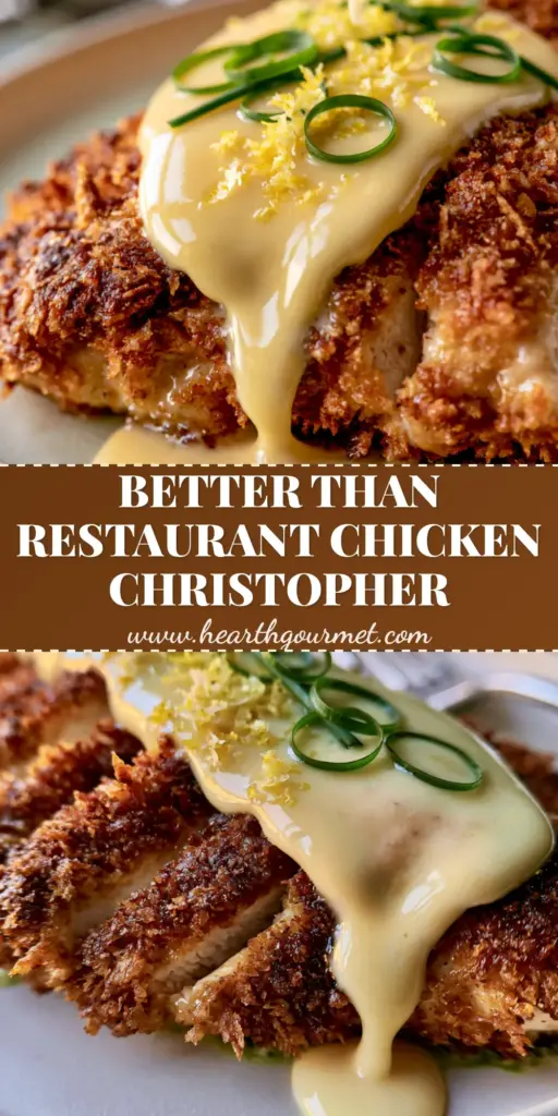 Chicken Christopher with Velvet Lemon Butter Beurre Blanc 4 A luxury matte plate featuring sliced Chicken Christopher with a golden panko crust and velvet lemon butter sauce.
