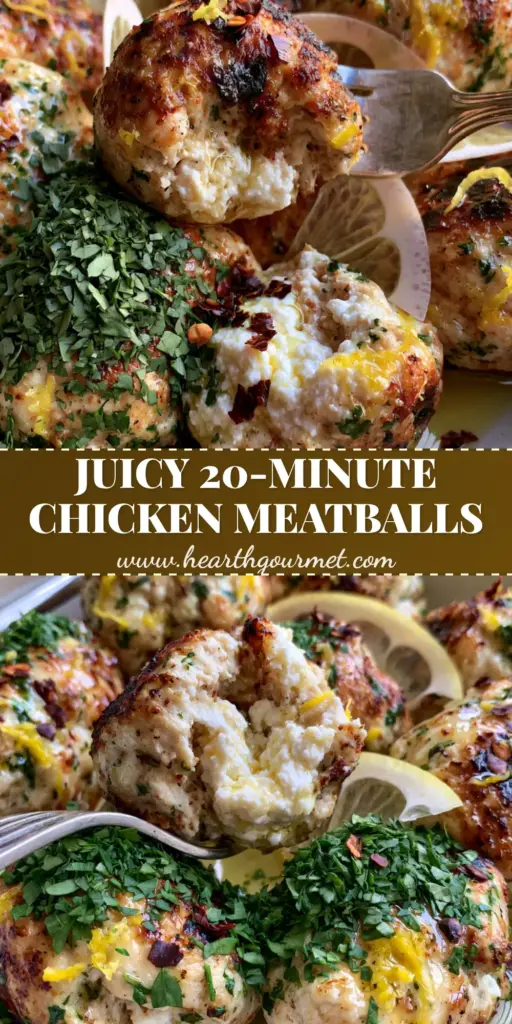 Chicken Ricotta Meatballs with a Glossy Lemon Butter Glaze 4 A close-up of golden-brown Chicken Ricotta Meatballs in a modern ceramic bowl with lemon zest ribbons and a glossy glaze.