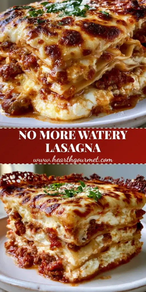 A thick slice of the best lasagna standing upright on a white plate, showing five distinct layers and a crispy cheese crust.