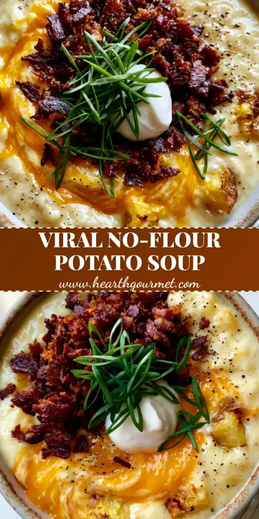 A rustic ceramic bowl of ultra-thick slow cooker potato soup topped with a mountain of bacon, cheddar swirls, and chives.