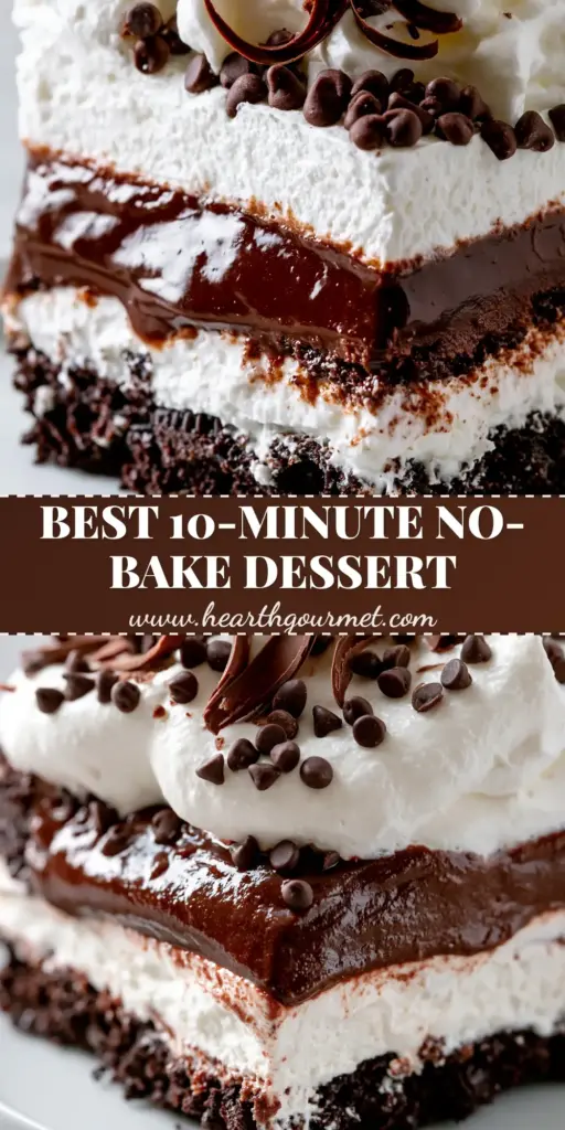 Chocolate Lasagna: The Ultimate No-Bake Layered Dessert Guide 4 A tall slice of chocolate lasagna showing distinct layers of cookie crust, cream cheese, dark pudding, and whipped cream. (chocolate lasagna)