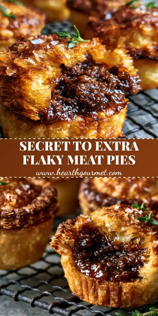 Beef Party Pies: The Ultimate Australian Flaky Meat Pie Recipe 4 A close-up of golden-brown beef party pies on a cooling rack with shattered puff pastry layers, sea salt, and fresh thyme. (beef party pies)