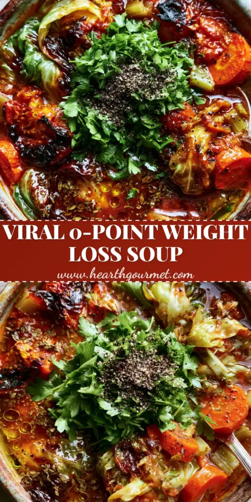 A rustic bowl of Weight Watchers cabbage soup with fire-roasted tomatoes, cabbage ribbons, and a mountain of fresh parsley. (weight watchers cabbage soup)