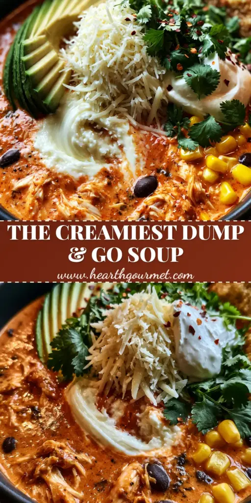 A top-down view of a matte black bowl containing creamy chicken taco soup with a cream cheese swirl, avocado, and tortilla chips.