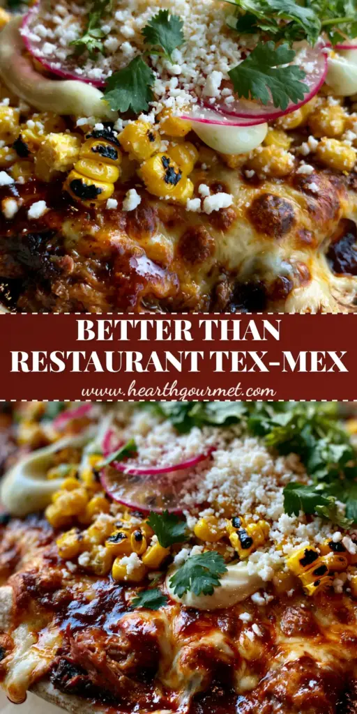 Tex-Mex Recipes: The Ultimate Shredded Beef Enchiladas with Charred Street Corn 4 A premium dish of Tex-Mex recipes featuring beef brisket enchiladas topped with charred corn and radishes.