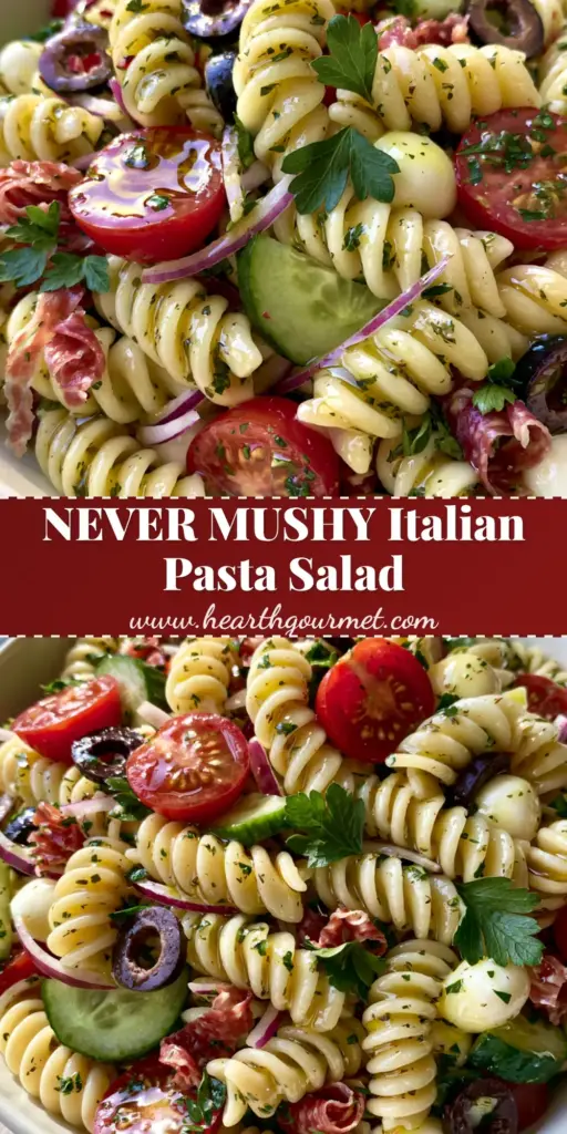 Italian pasta salad recipe: The Ultimate Zesty & Vibrant Crowd-Pleaser 4 A large white bowl filled with an Italian pasta salad recipe featuring rotini, salami, mozzarella, and tomatoes. (Italian pasta salad recipe)
