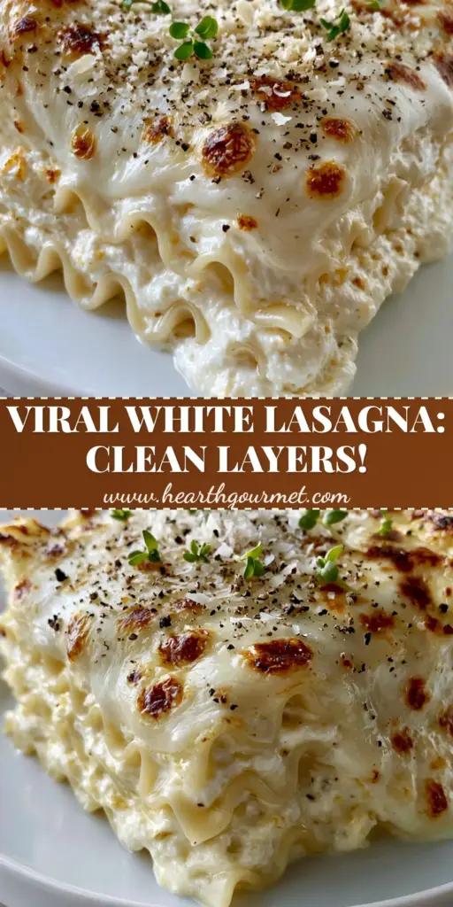 A thick, structural slice of white cheese lasagna showing defined layers of wavy pasta and creamy béchamel on a white plate.