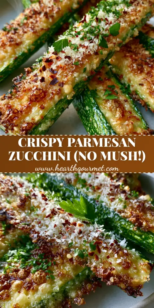 A vertical shot of thick garlic parmesan roasted zucchini spears with a golden-brown crust and fresh parsley on a light grey plate.