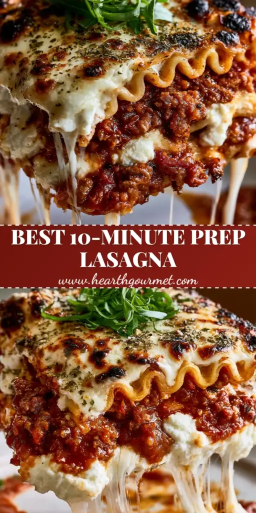 A vertical slice of cheesy meat lasagna being lifted by a silver server with long mozzarella cheese strings. (Lasagna recipe)