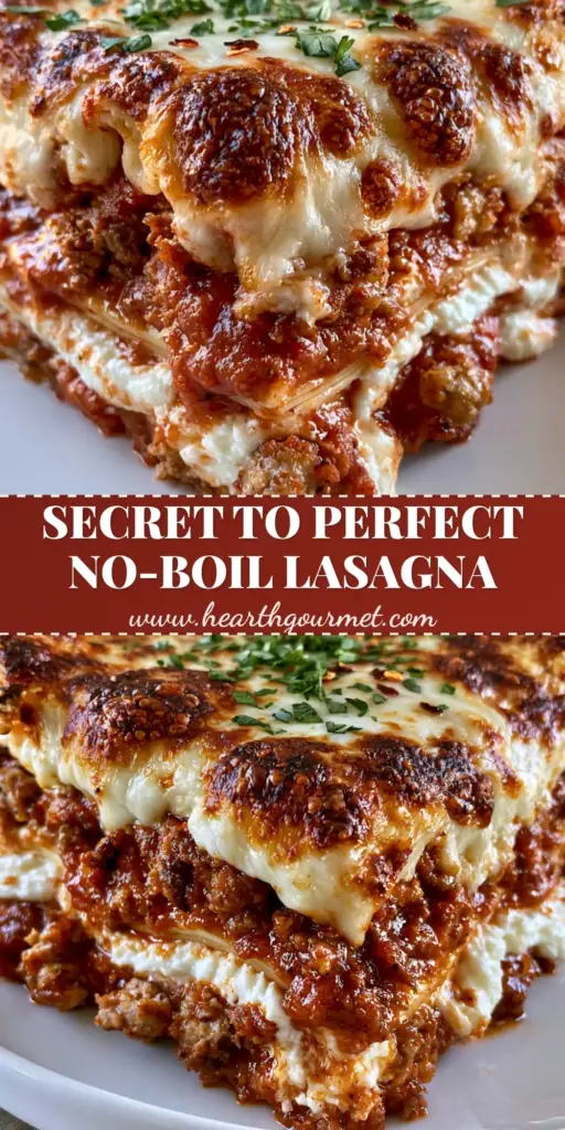 A vertical extreme close-up of a thick square slice of meat lasagna with visible layers of meat, noodles, and ricotta cheese on a white plate.
