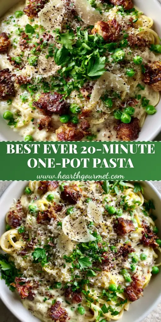 Creamy Pasta with Sweet Peas and Crispy Pancetta: The Ultimate Guide 4 A shallow matte white ceramic bowl filled with glossy linguine, emerald green sweet peas, and golden-brown crispy pancetta cubes. (Creamy Pasta with Sweet Peas and Crispy Pancetta)