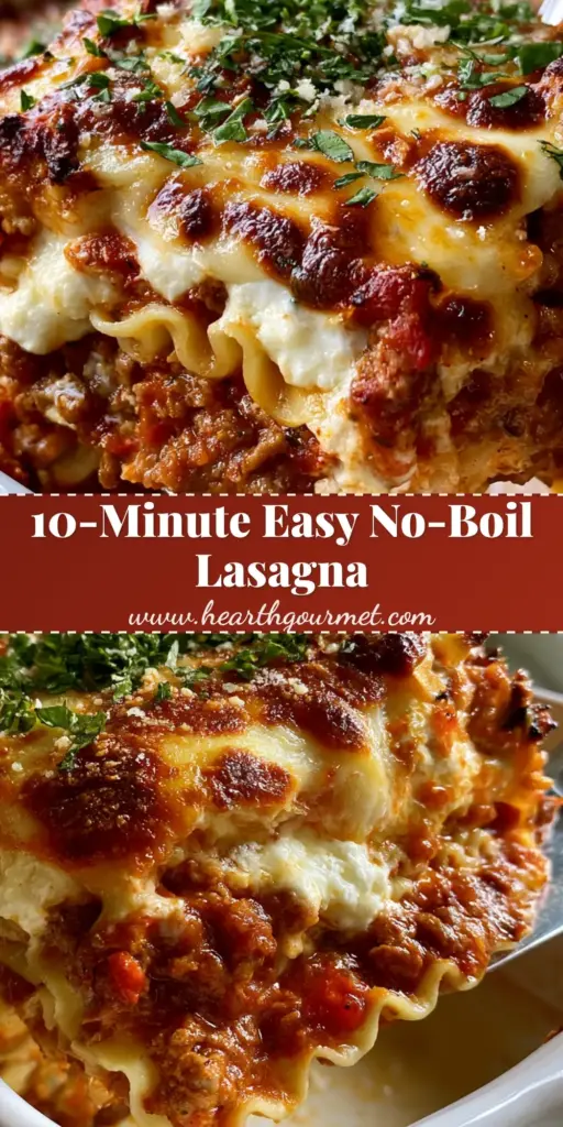 A thick slice of easy lasagna with wavy noodles and bubbling mozzarella cheese being lifted by a silver spatula.