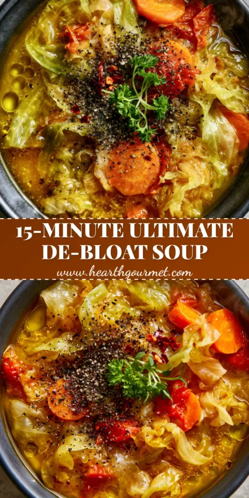 A top-down view of a gourmet Easy cabbage soup in a charcoal bowl with golden broth and emerald ribbons of savoy cabbage.