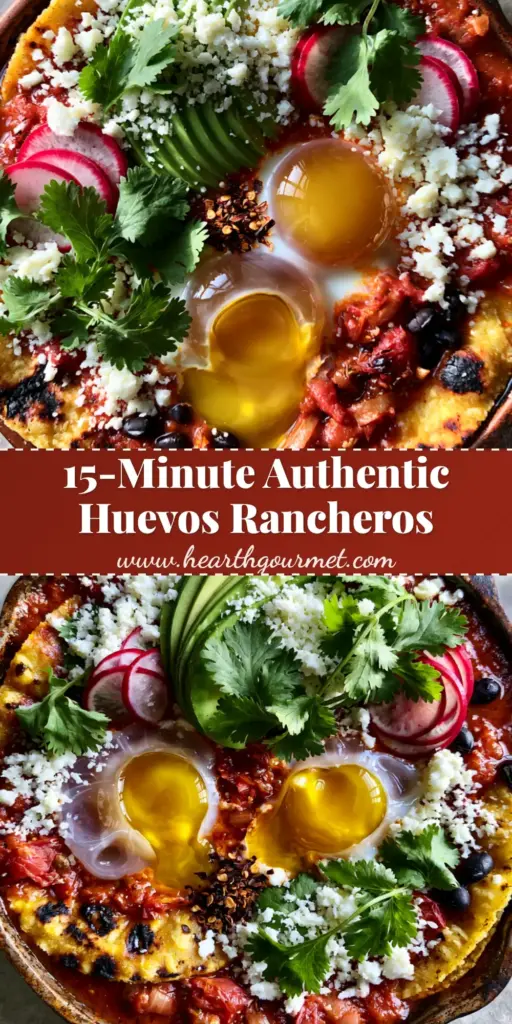 Huevos rancheros: The Ultimate Authentic Skillet Breakfast 4 Top-down view of a cast iron skillet with Huevos rancheros featuring sunny-side-up eggs, charred tortillas, and chunky salsa roja.