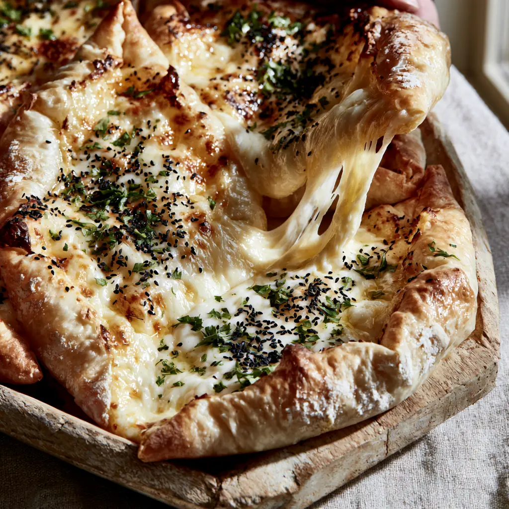 A platter of freshly baked Arabic cheese fatayer with pillowy dough and bubbling cheese. (cheese fatayer)