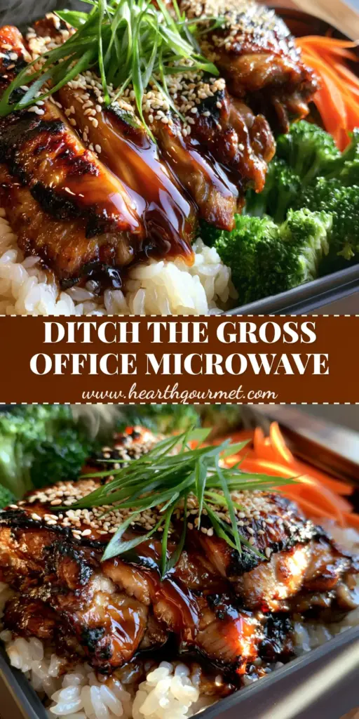 Electric Lunch Box Teriyaki Chicken: The Ultimate Hot Office Meal Prep 3 A premium matte-finish electric lunch box open on a wooden desk featuring charred teriyaki chicken and jasmine rice. (electric lunch box)