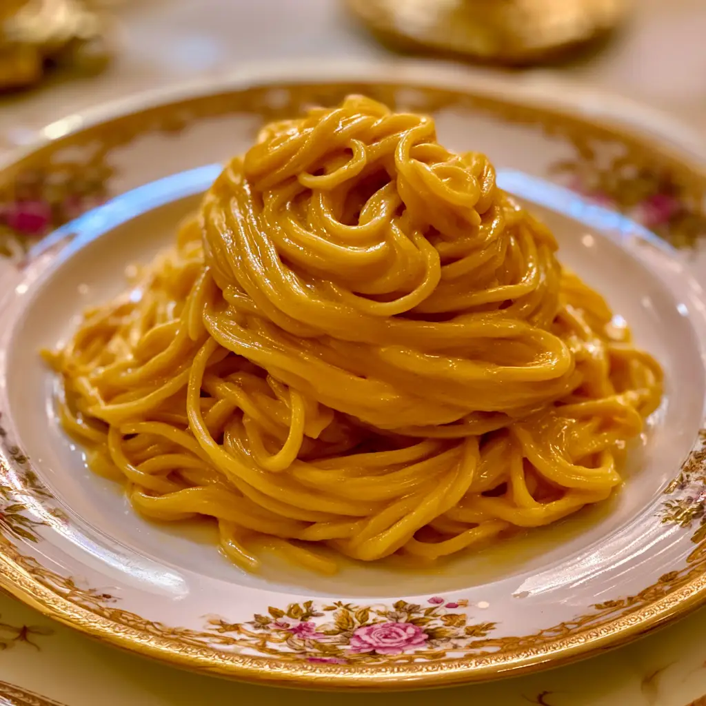 Close up of al dente spaghetti coated in Italian Carbonara sauce with a heavy dusting of snowy Pecorino Romano and cracked black pepper.