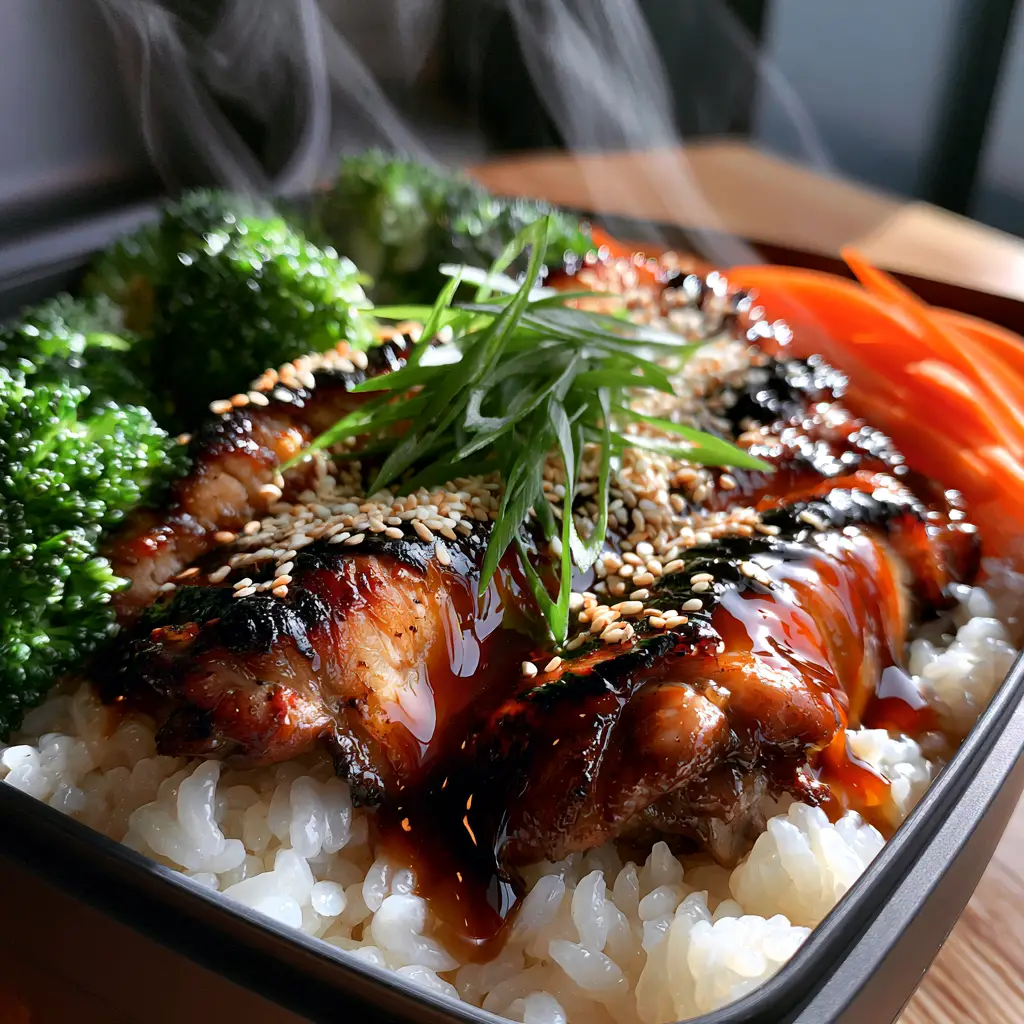 Electric Lunch Box Teriyaki Chicken: The Ultimate Hot Office Meal Prep 1 Vibrant emerald broccoli and julienned carrots garnishing a teriyaki chicken bowl. (electric lunch box)