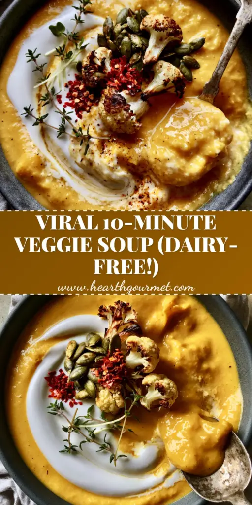 Creamy Vegetable Soup with Roasted Carrots and Peppers 4 A top-down shot of creamy vegetable soup in a charcoal bowl with a coconut cream swirl, charred cauliflower, and pepitas.