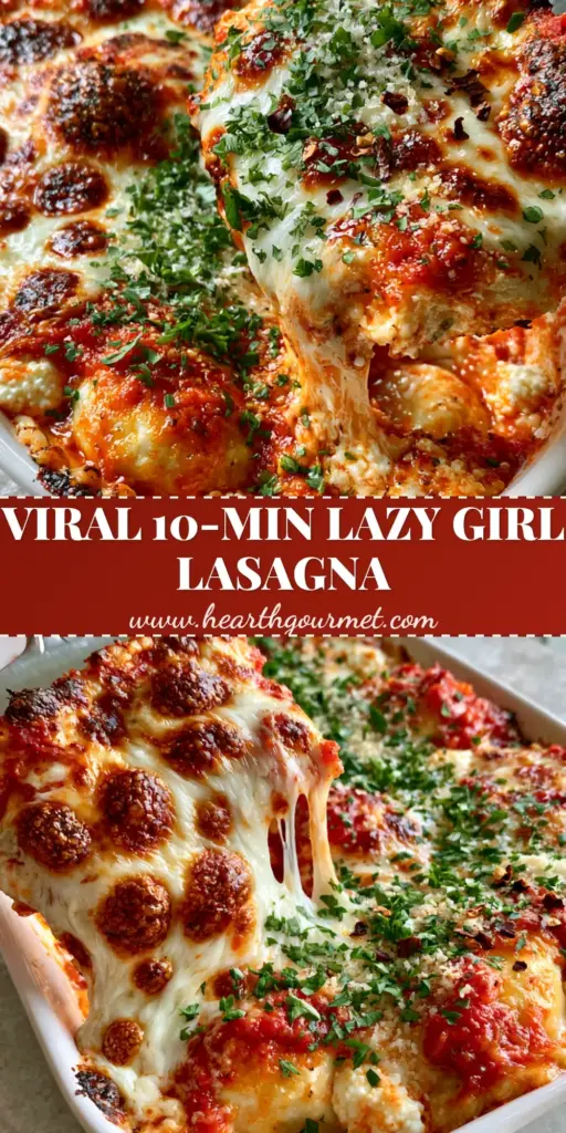 Quick Easy Lasagna (The Ultimate Lazy Girl Ravioli Bake) 4 A bubbling white ceramic dish of Quick Easy Lasagna with melted mozzarella, charred spots, and a spatula cheese pull.