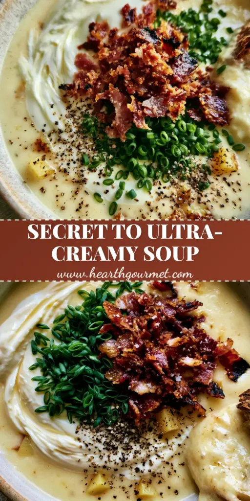Potato Soup Recipe: The Ultimate Velvety Yukon Gold Comfort Bowl 4 A top-down macro shot of a creamy potato soup recipe featuring charred bacon bits, fresh chives, and a sourdough bread slice partially dipped in the velvety liquid.